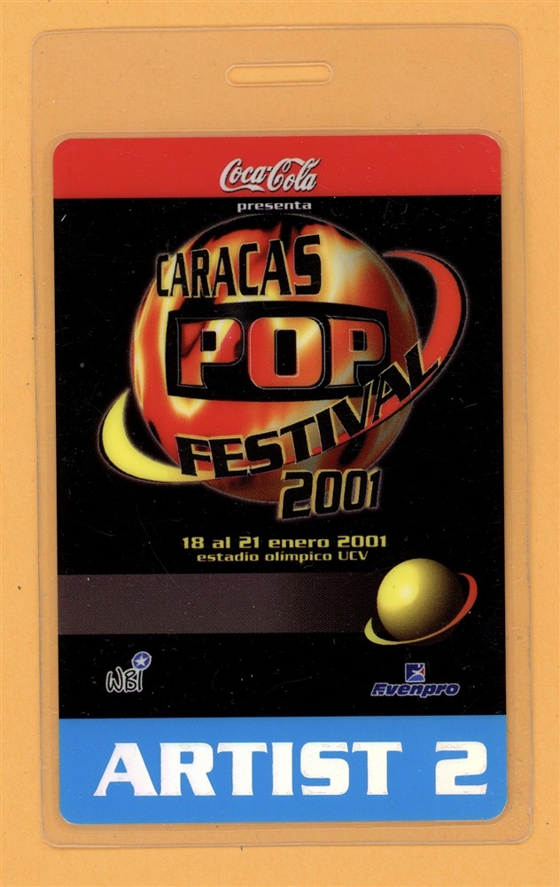 Oasis 2001 Caracas Pop Festival Sting, Mana Laminated Tour Backstage Pass