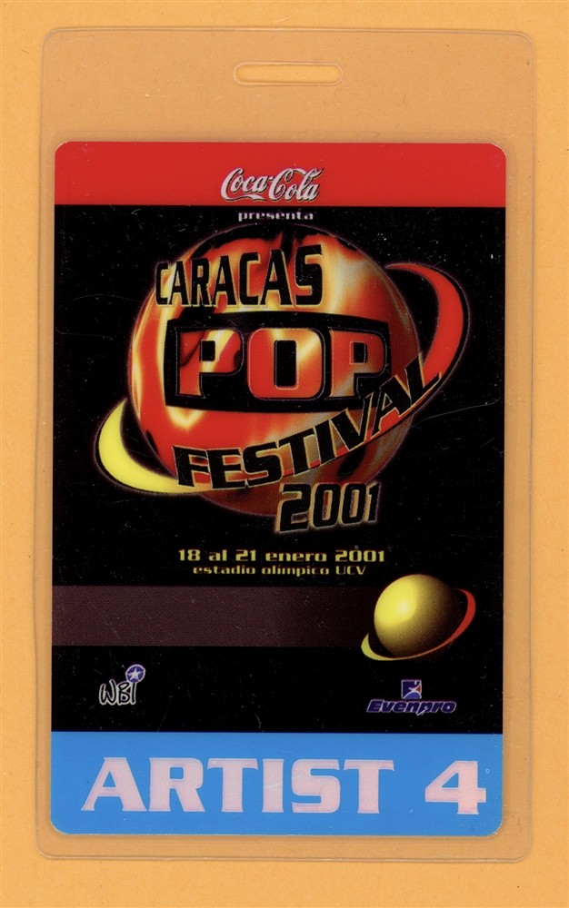 Oasis 2001 Caracas Pop Festival Sting, Mana Laminated Tour Backstage Pass