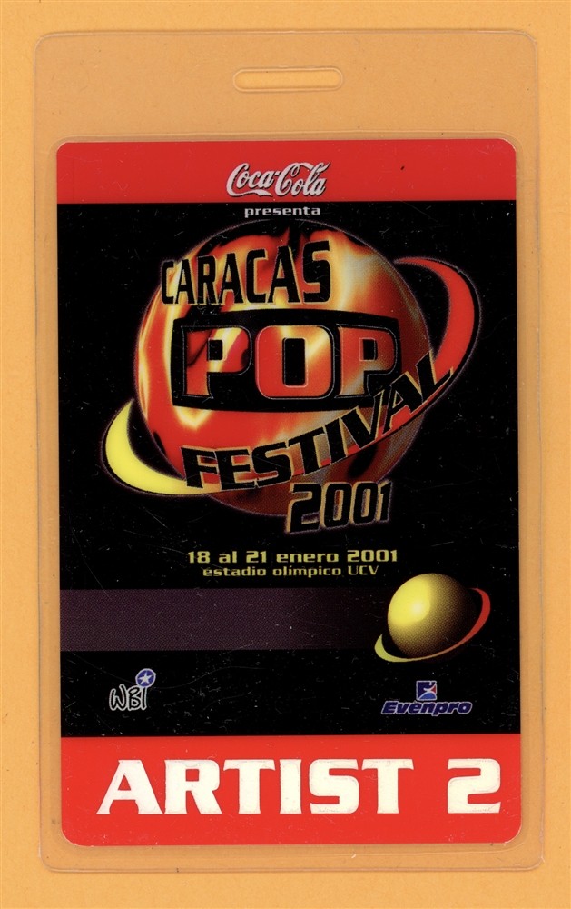 Oasis 2001 Caracas Pop Festival Sting, Mana Laminated Tour Backstage Pass