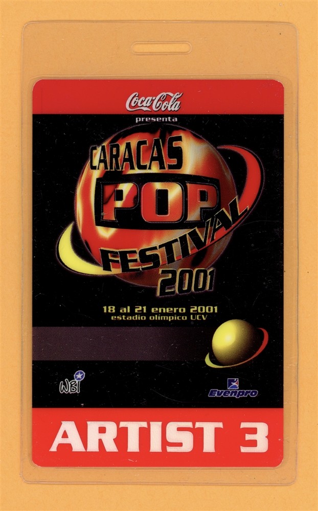 Oasis 2001 Caracas Pop Festival Sting, Mana Laminated Tour Backstage Pass