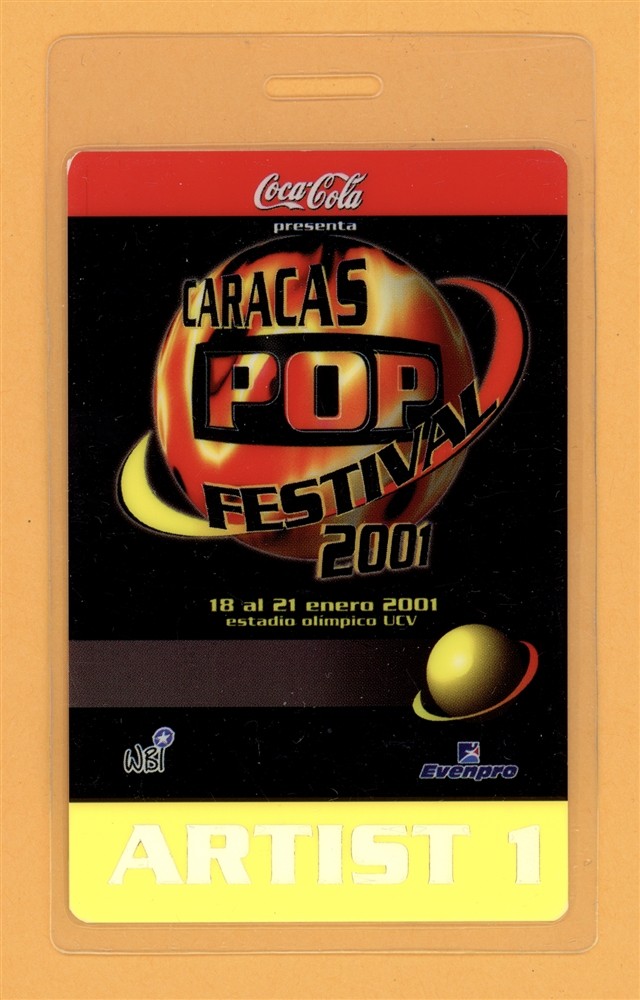 Oasis 2001 Caracas Pop Festival Sting, Mana Laminated Tour Backstage Pass