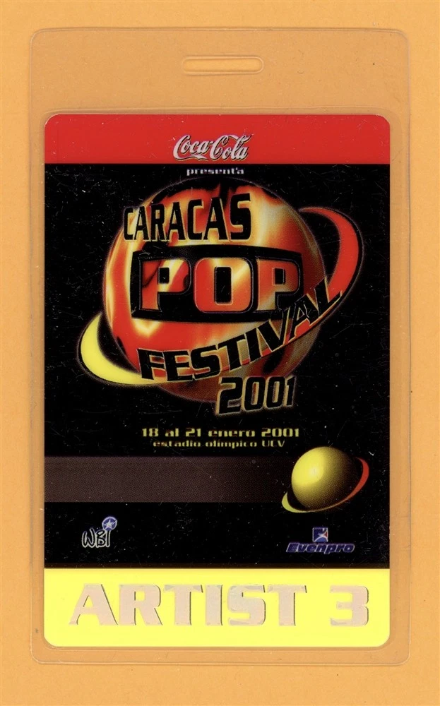 Oasis 2001 Caracas Pop Festival Sting, Mana Laminated Tour Backstage Pass