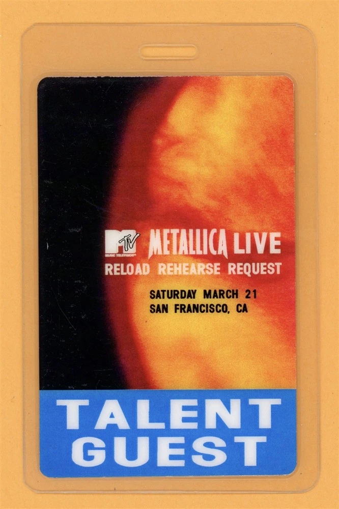 Metallica 1998 Reload Tour Talent Guest Laminated Backstage Pass