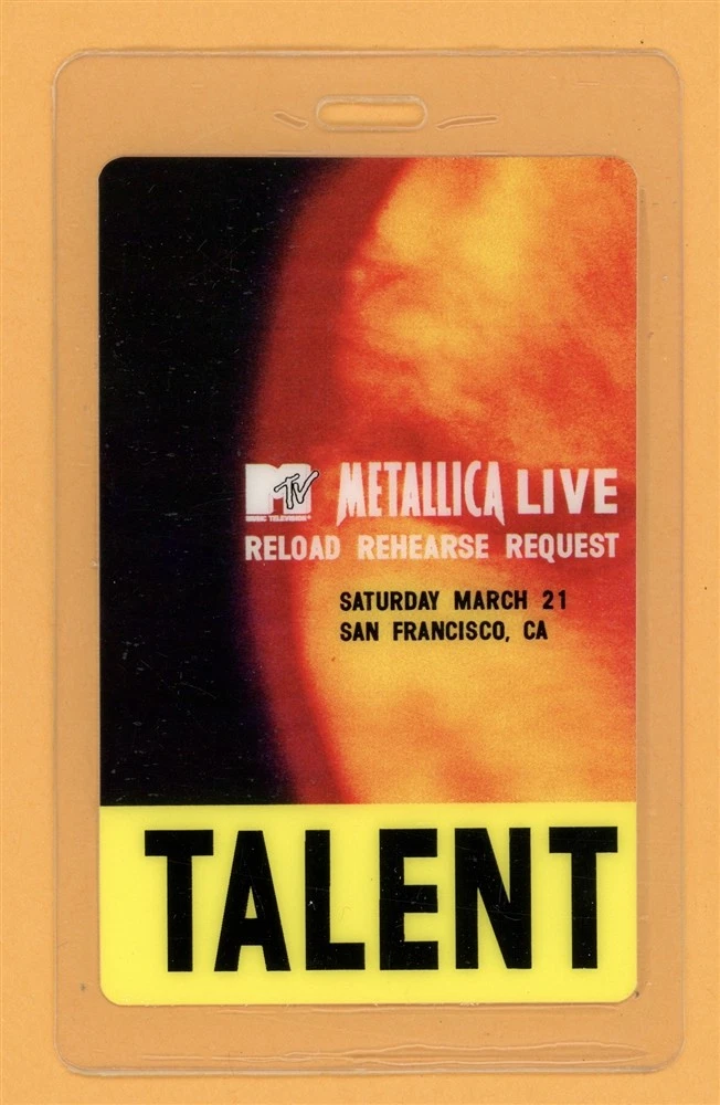 Metallica 1998 Reload Tour Talent Laminated Backstage Pass