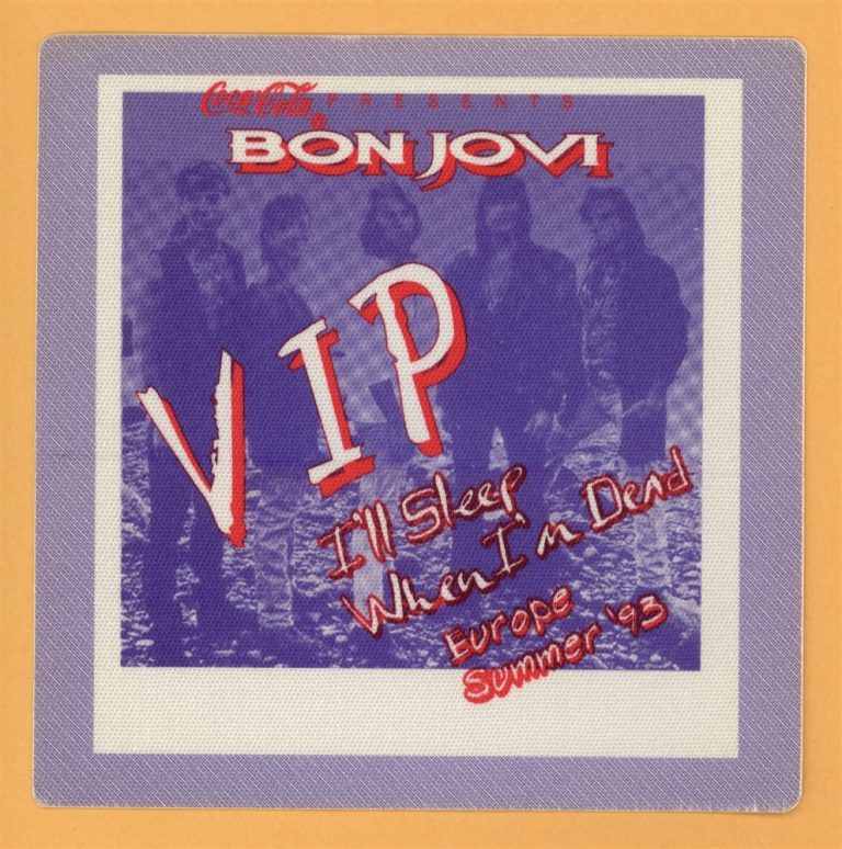 Bon Jovi 1993 I'll Sleep When I'm Dead Concert Tour VIP Backstage Pass