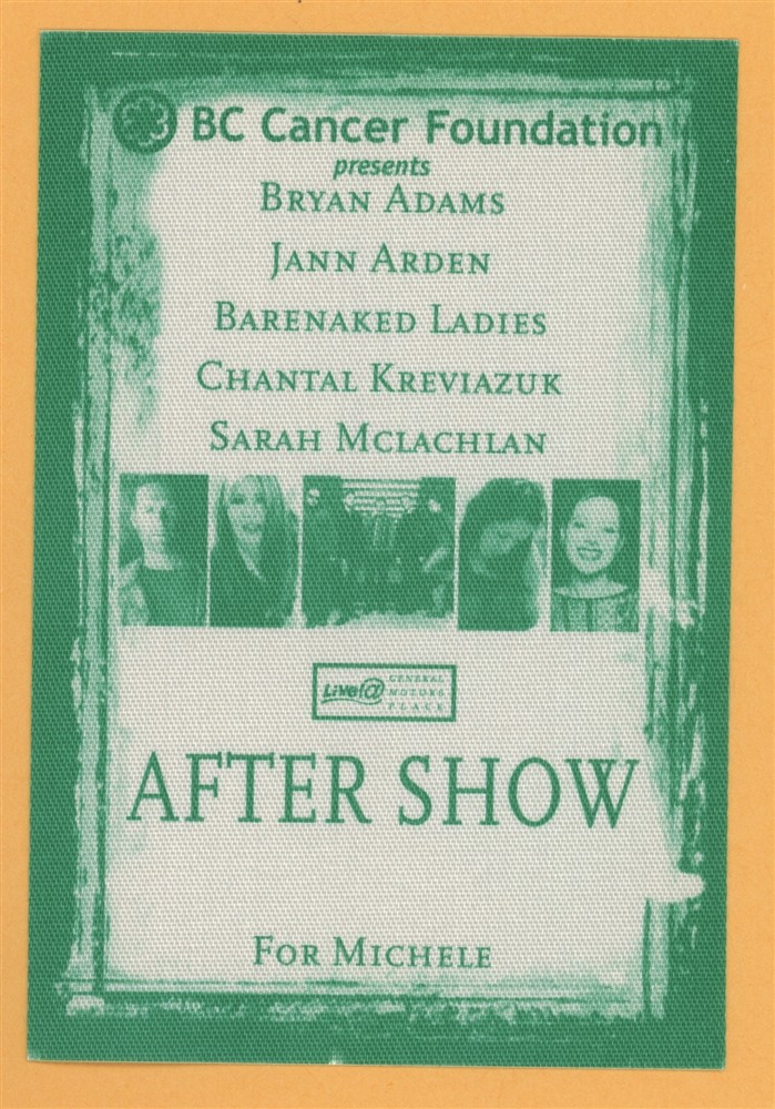 Bryan Adams 2002 Barenaked Ladies Concert Tour After Show Backstage Pass