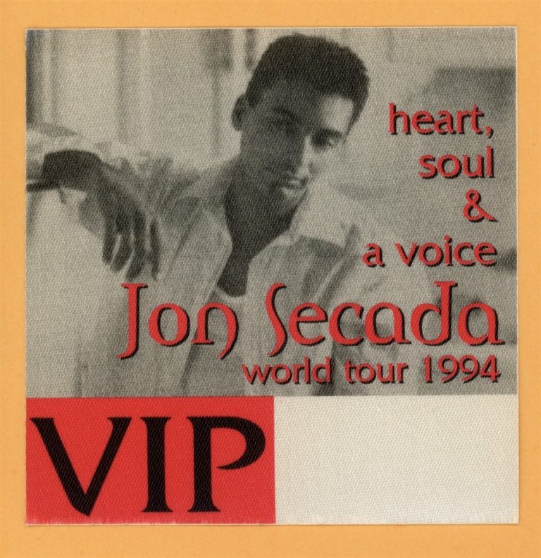 Jon Secada 1994 Heart, Soul & Voice Concert Tour VIP Backstage Pass