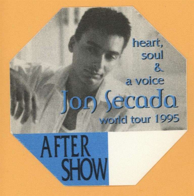 Jon Secada 1995 Heart, Soul & Voice Concert Tour AFTER SHOW Backstage Pass