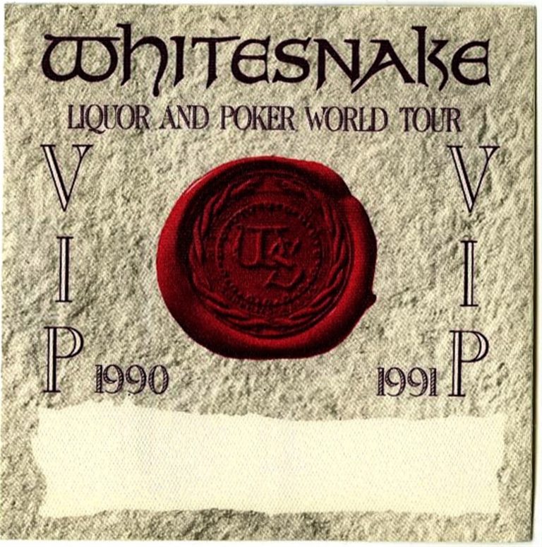 Whitesnake 1990 Liquor and Poker Concert Tour VIP Backstage Pass