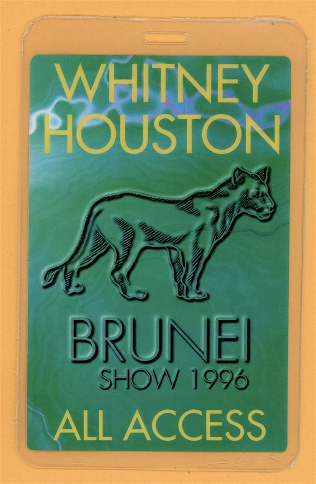 Whitney Houston 1996 Brunei Tour All Access Laminated Backstage Pass