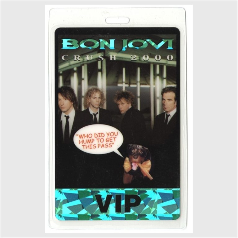 Bon Jovi 2000 Crush Concert Tour VIP Foil Laminated Backstage Pass