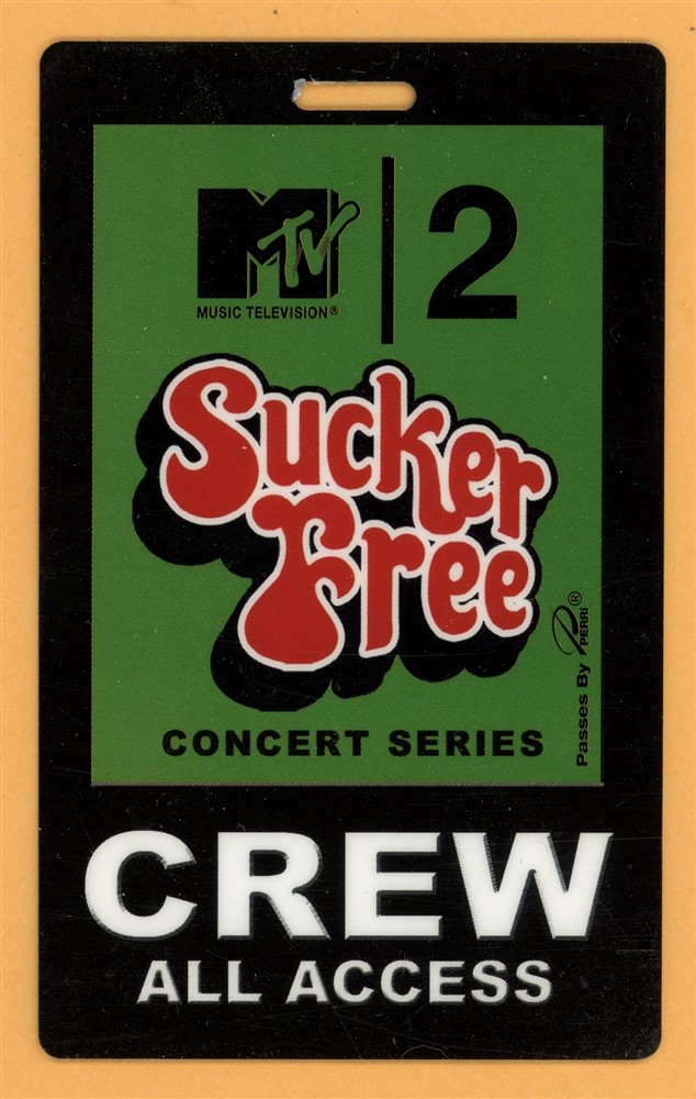 MTV Sucker Free Tour Crew All Access Laminated Backstage Pass