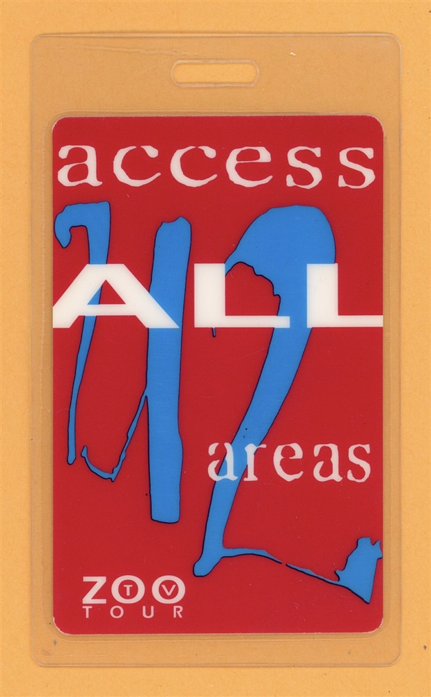 U2 1993 Zooropa Tour All Areas Laminated Backstage Pass