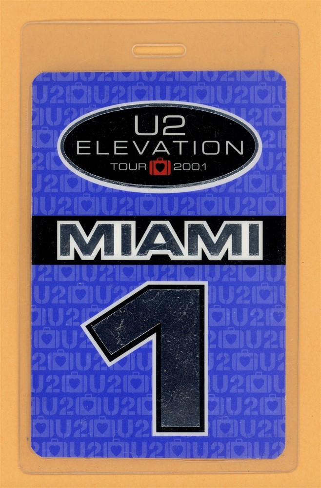 U2 2001 Elevation Tour Miami 1 Laminated Backstage Pass