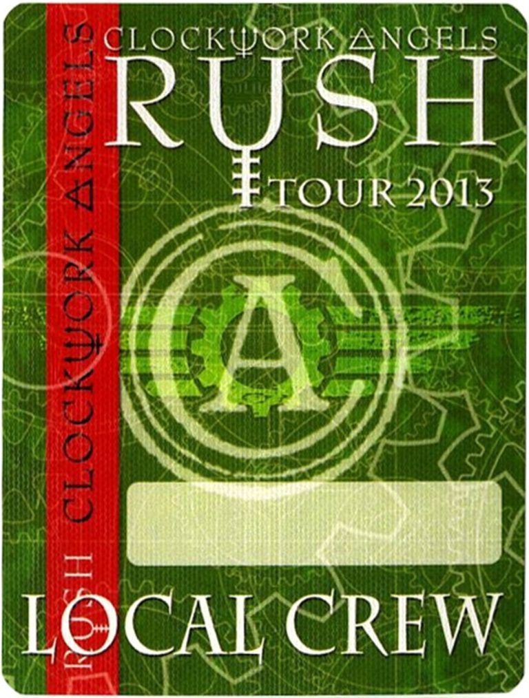 Rush 2013 Clockwork Angels Concert Tour Local Crew Backstage Pass