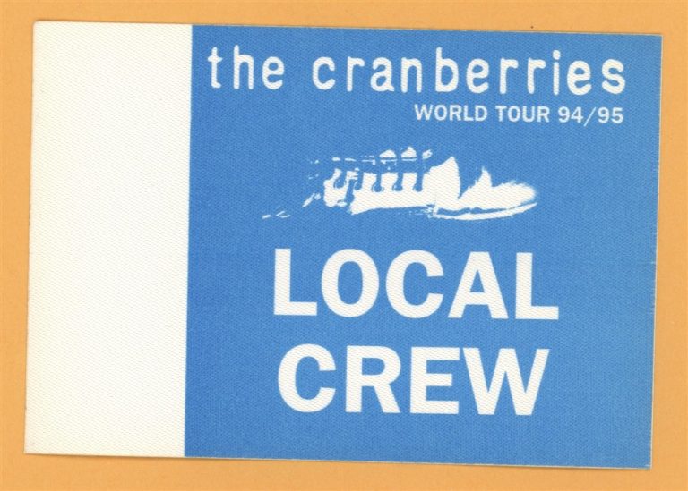 The Cranberries 1994 No Need to Argue Concert Tour CREW Backstage Pass