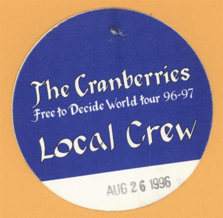 The Cranberries 1996 Free To Decide Concert Tour CREW Backstage Pass