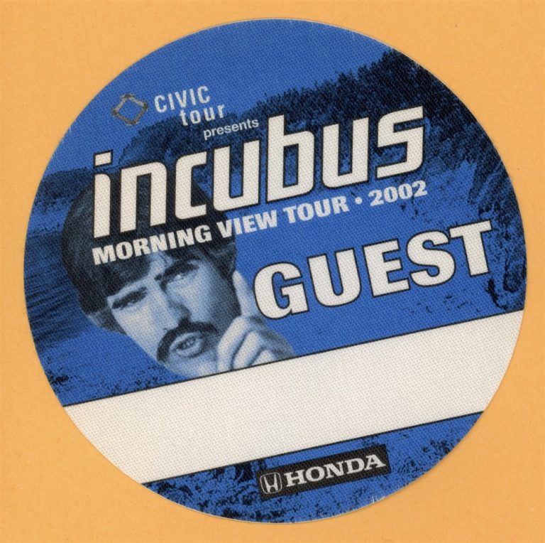 Incubus 2002 Morning View Concert Tour GUEST Backstage Pass