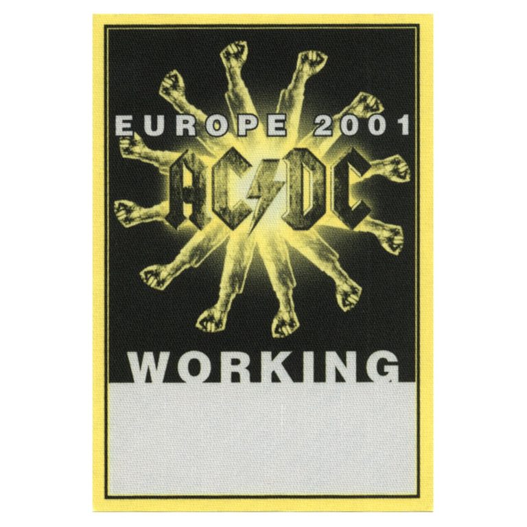 AC/DC 2001 Stiff Upper Lip Concert Tour Working Backstage Pass - EU