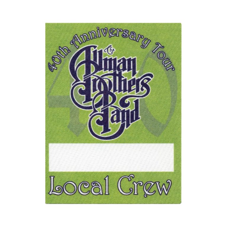 Allman Brothers 2009 40th Anniversary Concert Tour Local Crew Backstage Pass