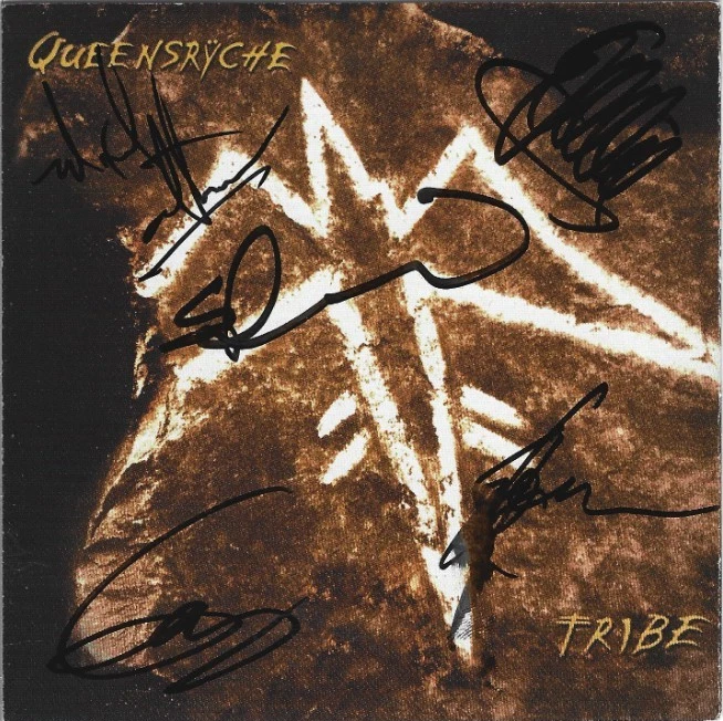 Queensryche REAL hand SIGNED Tribe CD Cover JSA COA Autographed Geoff Tate +4
