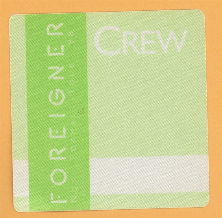 Foreigner 1998 Not Formal Concert Tour CREW Backstage Pass