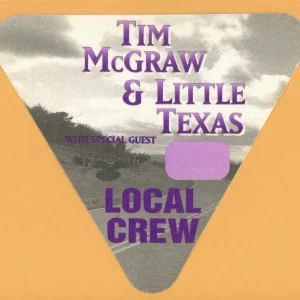 Tim McGraw 1995 w/ Little Texas All I Want Concert Tour Crew Backstage Pass