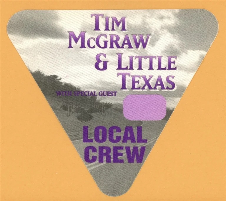 Tim McGraw 1995 w/ Little Texas All I Want Concert Tour Crew Backstage Pass