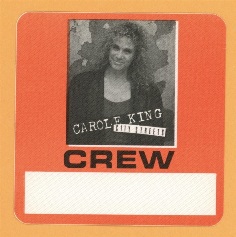 Carol King 1989 City Streets Concert Tour CREW Backstage Pass