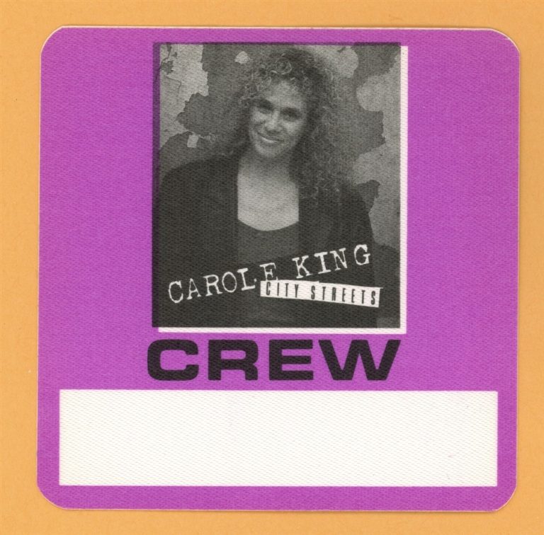 Carol King 1989 City Streets Concert Tour CREW Backstage Pass