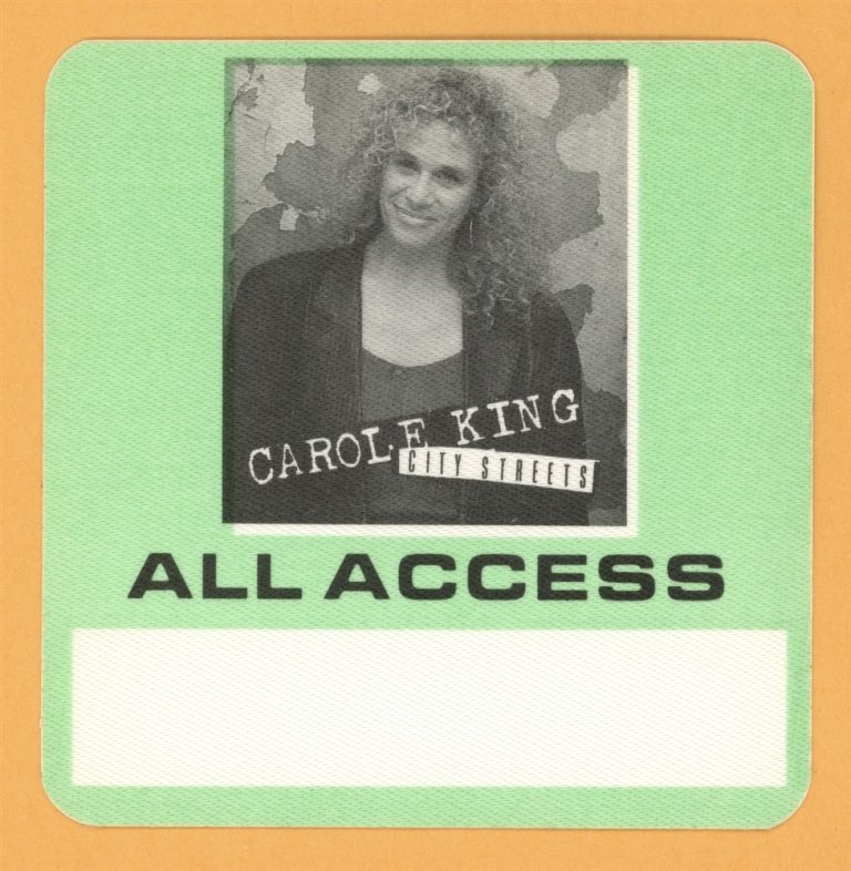 Carol King 1989 City Streets Concert Tour CREW Backstage Pass