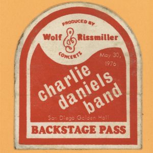 Charlie Daniels Band 1976 Saddle Tramp Concert Tour Backstage Pass