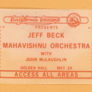 Jeff Beck 1975 John McLaughlin Concert Tour Backstage Pass