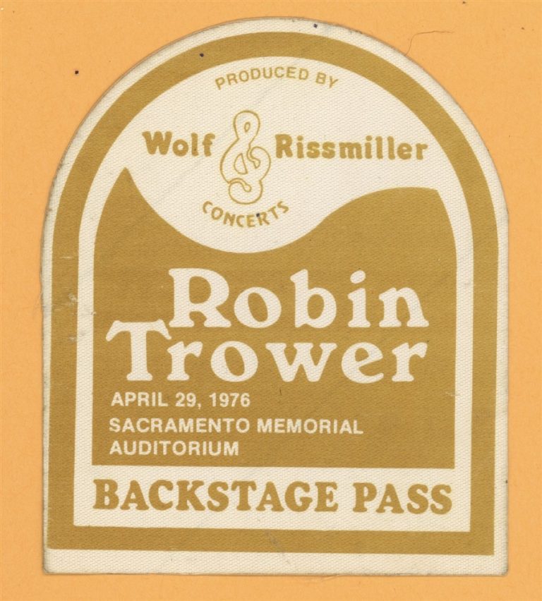 Robin Trower 1976 Concert Tour Backstage Pass