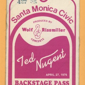 Ted Nugent 1976 Free-for-All Concert Tour Backstage Pass