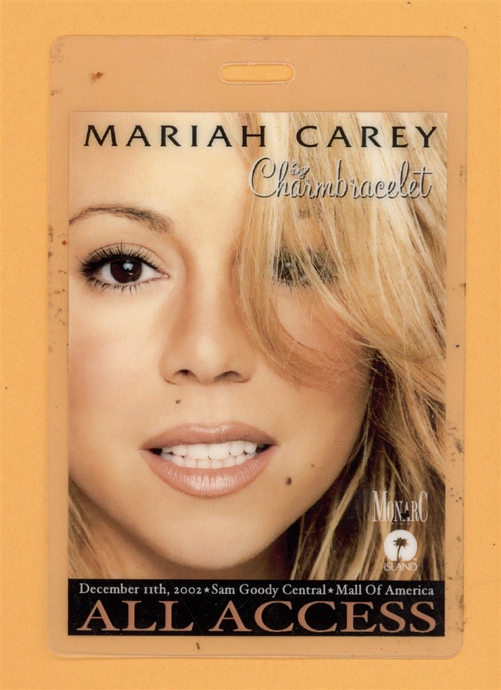 Mariah Carey 2002 Charm Bracelet Concert Tour AA Laminated Backstage Pass