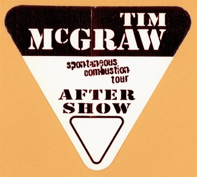 Tim McGraw 1996 w/ Faith Hill Concert Tour After Show Backstage Pass