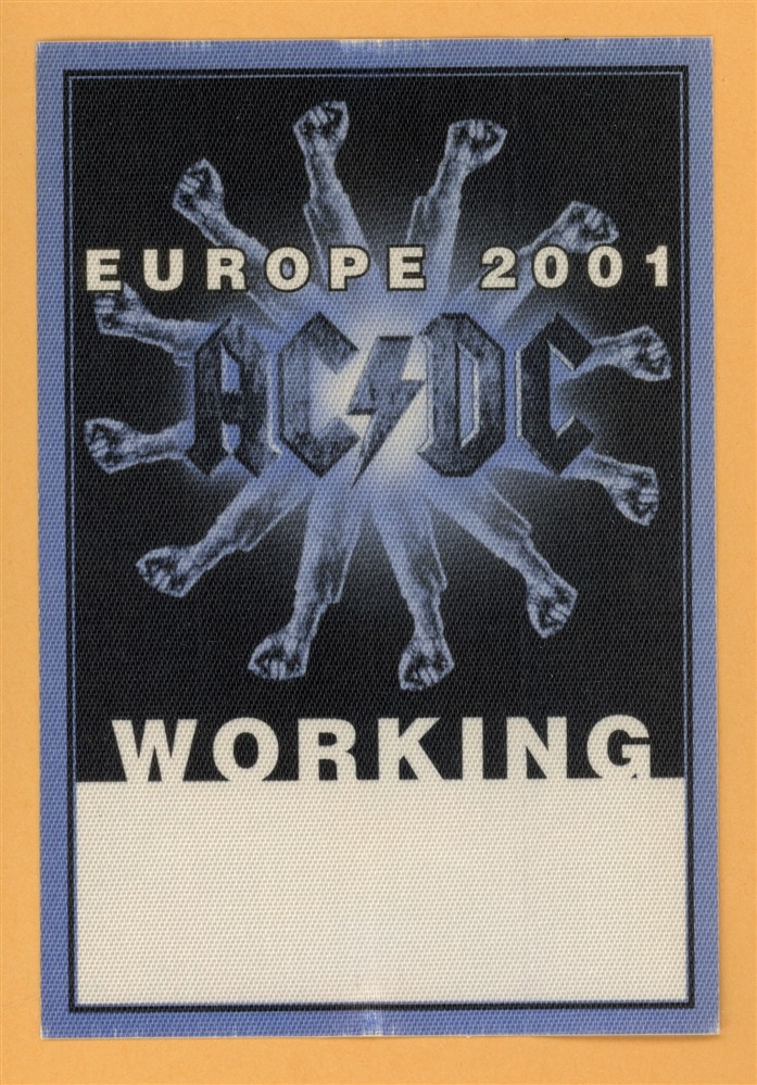 AC/DC 2001 Stiff Upper Lip Concert Tour Working Backstage Pass - EU
