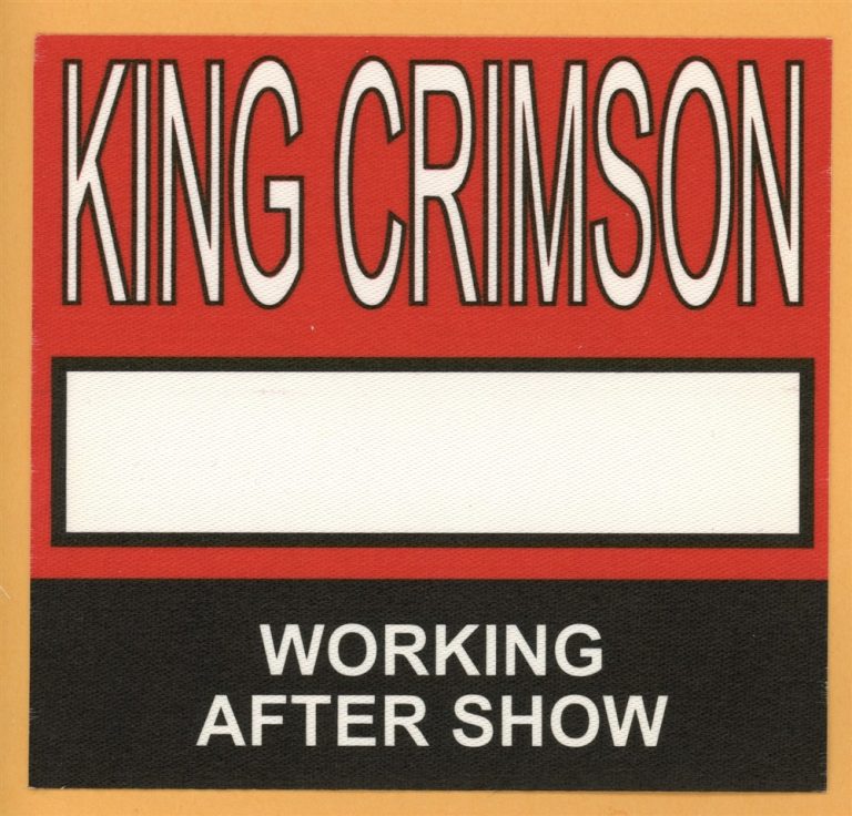 King Crimson 1995 Thrak Concert Tour Backstage Pass