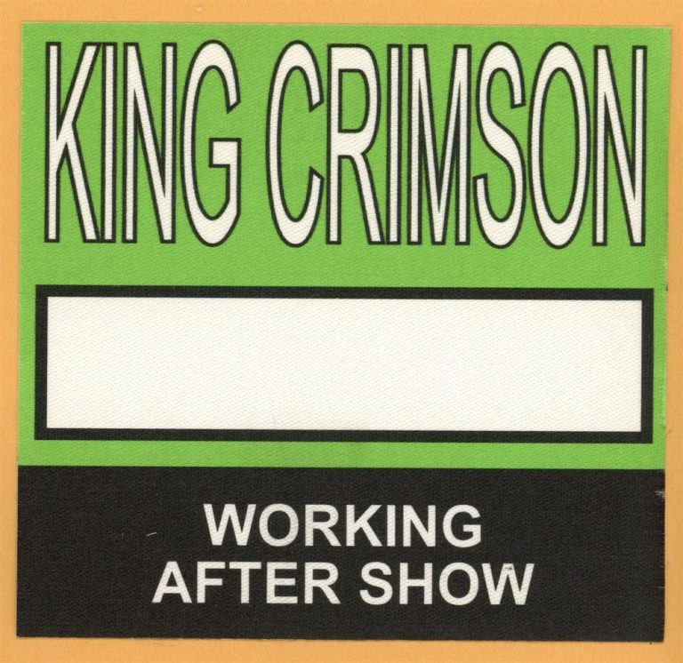 King Crimson 1995 Thrak Concert Tour Backstage Pass