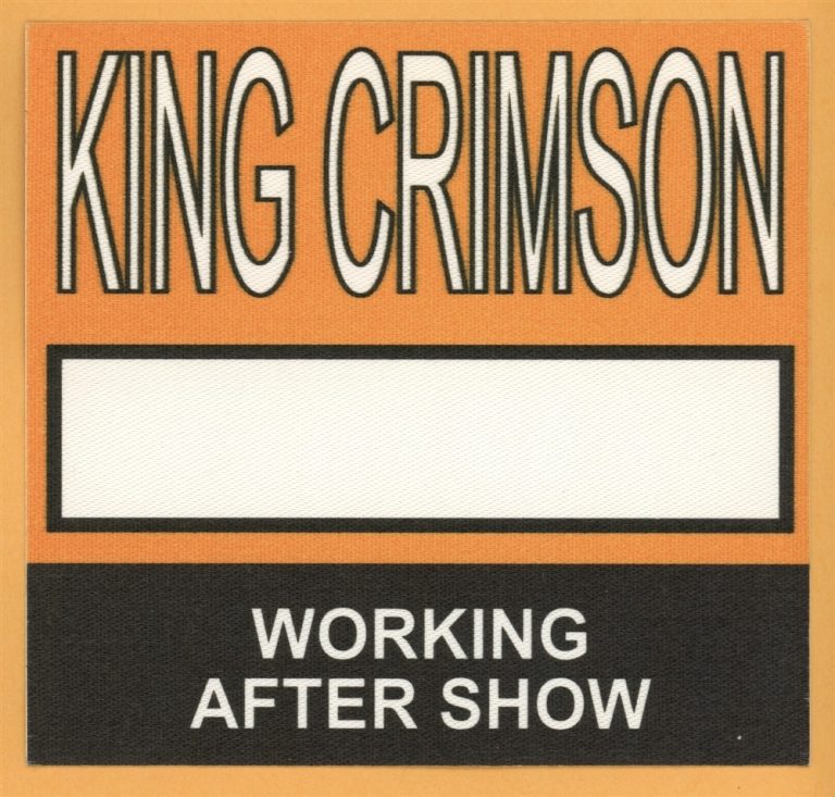 King Crimson 1995 Thrak Concert Tour Backstage Pass