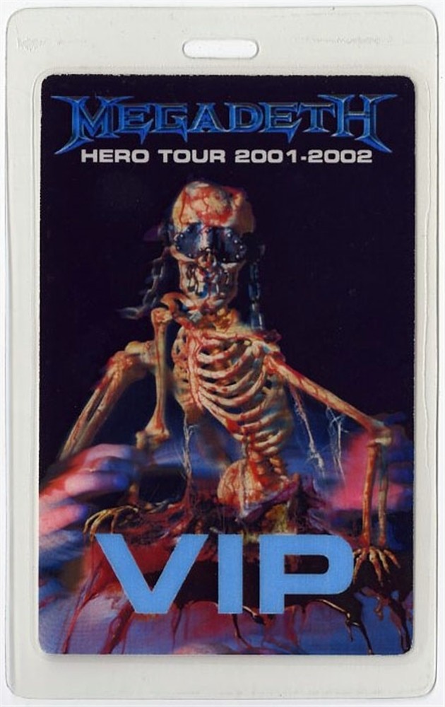 Megadeth 2001 The World Needs A Hero Concert Tour VIP Laminated Backstage Pass