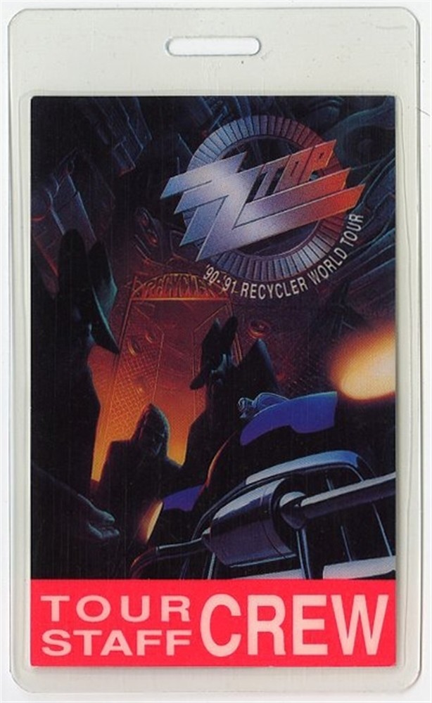 ZZ Top 1990 Recycler Concert Tour Staff Crew Laminated Backstage Pass