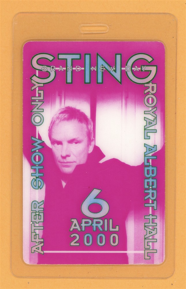 Sting 2000 Brand New Tour After Show Laminated Backstage Pass