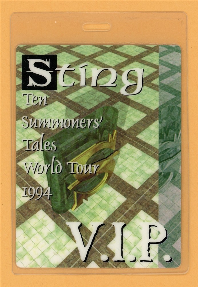 Sting 1994 Ten Summoner's Tales Tour VIP Laminated Backstage Pass