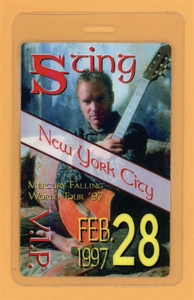 Sting 1997 Mercury Falling Tour VIP Laminated Backstage Pass