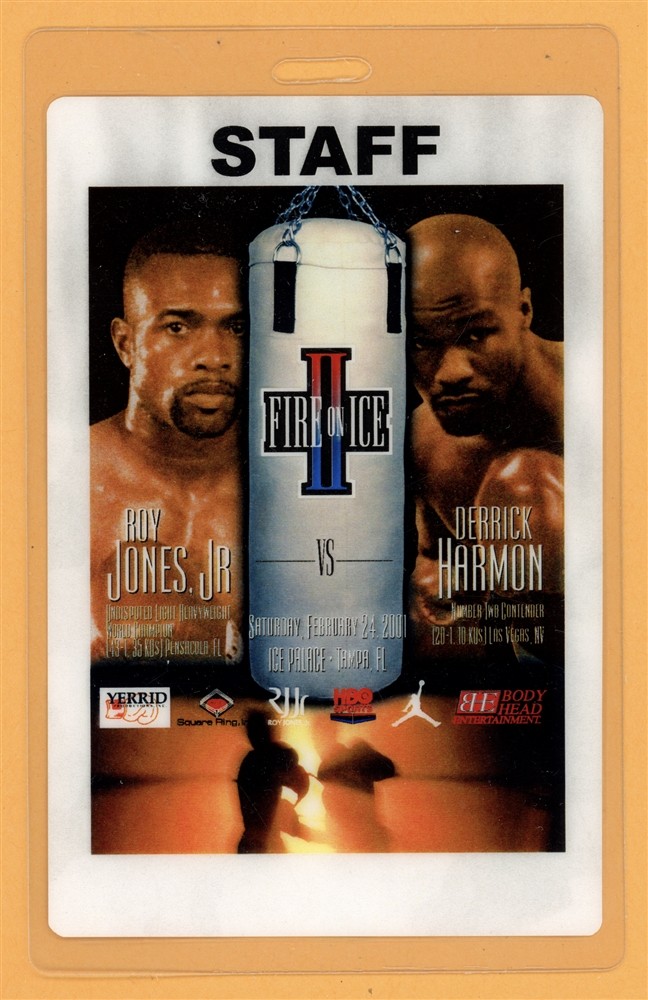 Roy Jones Jr. 2001 Fire on Ice II Derrick Harmon Staff Laminated Backstage Pass