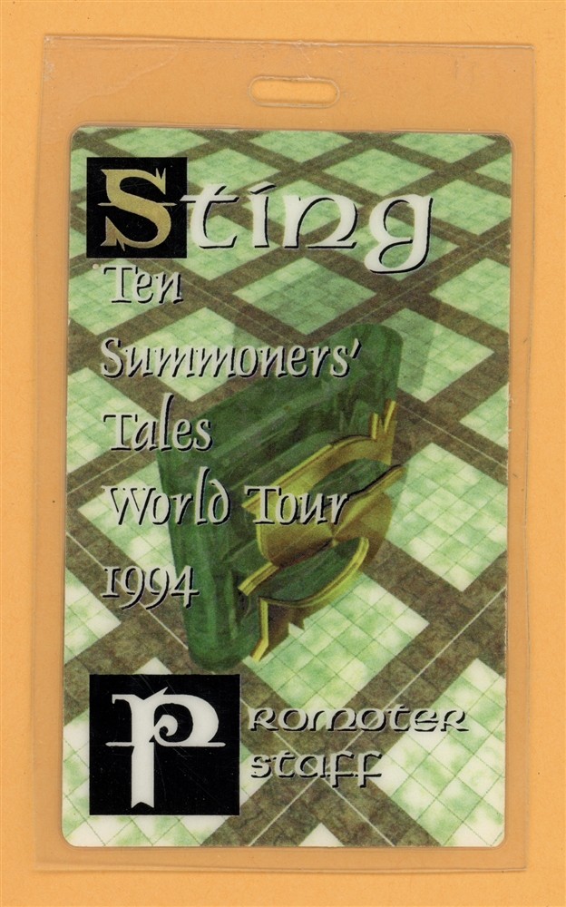 Sting 1994 Ten Summoner's Tales Tour Promoter Laminated Backstage Pass