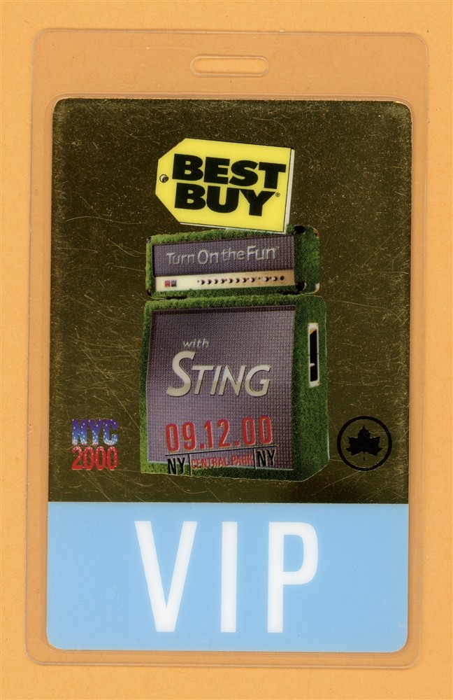 Sting 2000 Brand New Tour VIP Laminated Backstage Pass