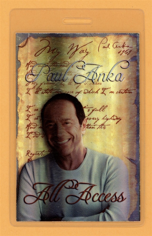 Paul Anka My Way Tour All Access Laminated Backstage Pass